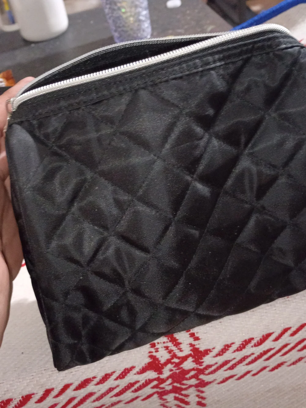 Black Quilted Women’s Cosmetic Pouch